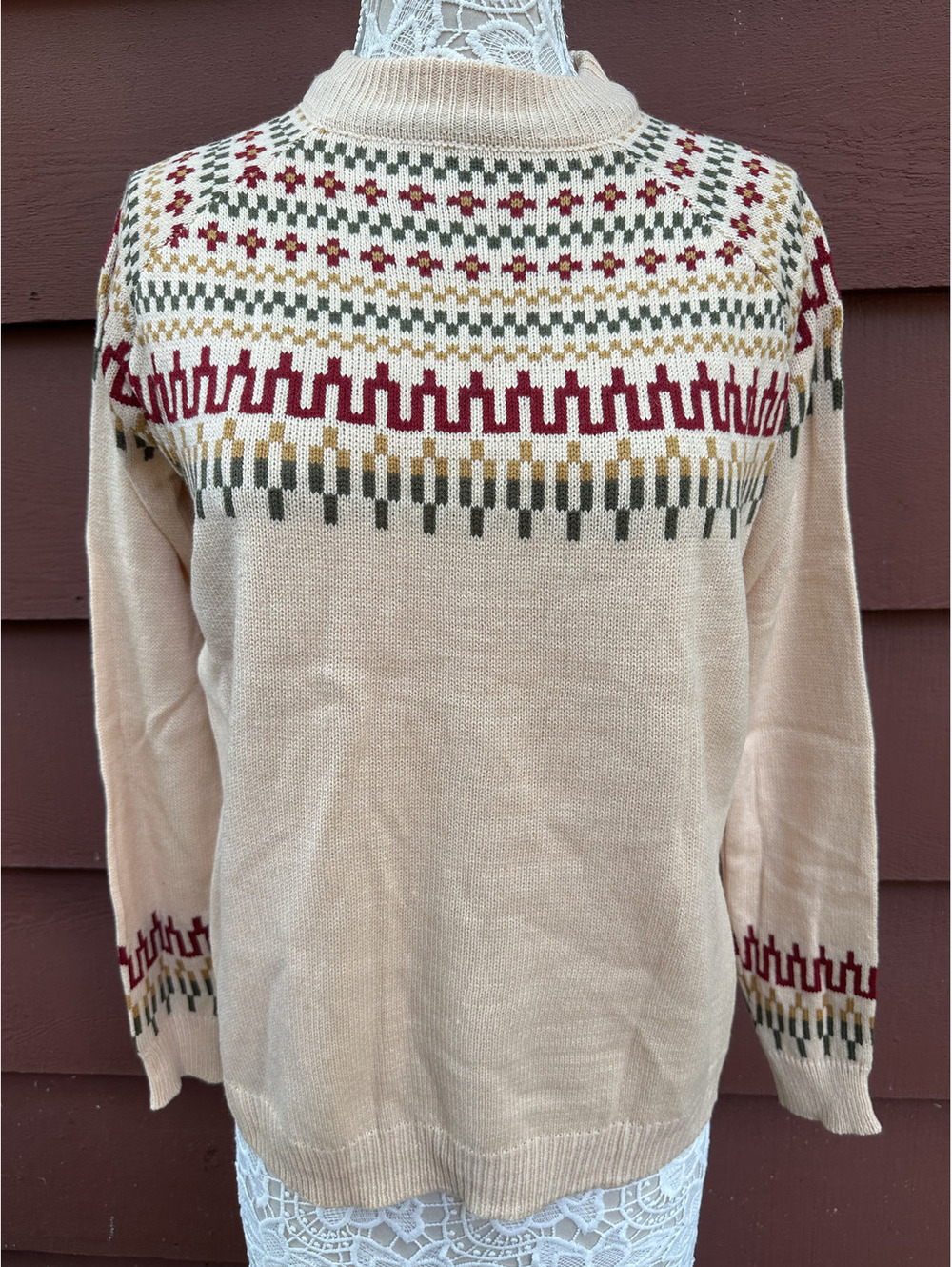 Cream Nordic Pattern Sweater Bohemian Casual Preppy Style